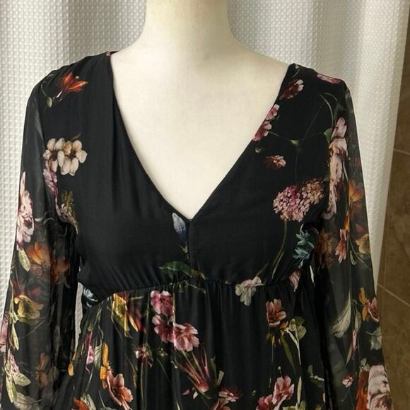 Bellambra Silk Blend Black Foral Babydoll Ruffle Hem Mini Dress XS Whimsigoth - Picture 5 of 15